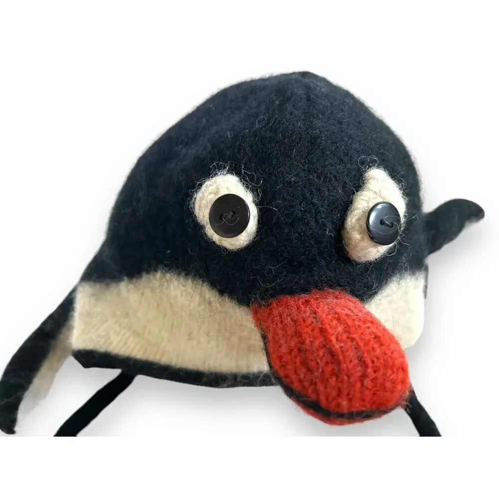 Hand Knitted Nepal Penguin Hat Wool Children S/M Fleece Lined